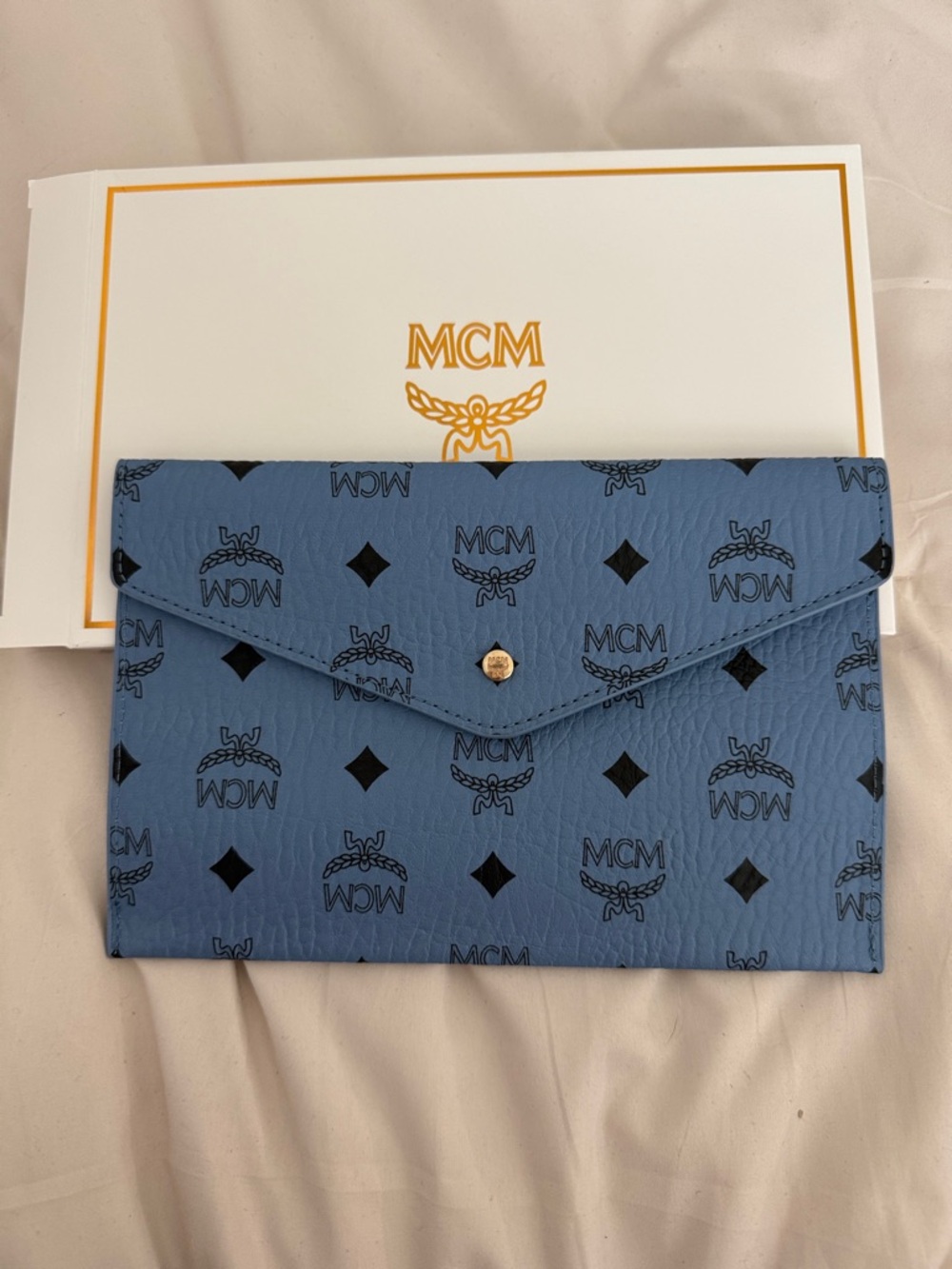 MCM Blue Monogram Envelope Clutch Wallet NEW IN BOX